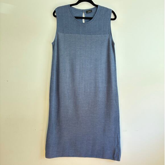 AKRIS Wool and Silk Textured Grid Optics Dress Fully Silk Lined Large Blue - Picture 6 of 13